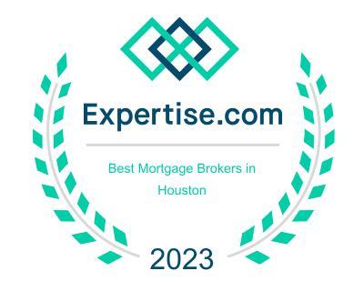 Badge from Expertise.com recognizing the best mortgage brokers in Houston for the year 2023.